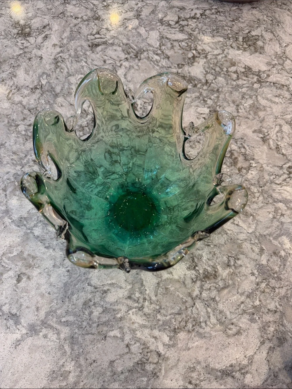 Murano Green and Clear Handblown Art Glass Bowl